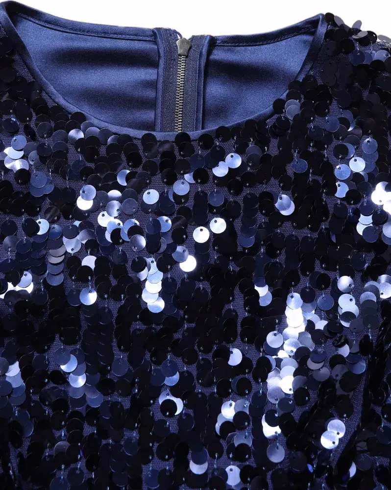 Blue Sequined Long Sleeves Crop Blouse Top