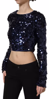 Blue Sequined Long Sleeves Crop Blouse Top 3