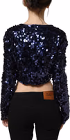 Blue Sequined Long Sleeves Crop Blouse Top 4