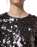 Black Sequined Long Sleeves Crop Blouse Top 1