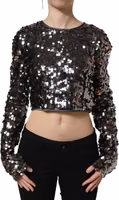 Black Sequined Long Sleeves Crop Blouse Top 3