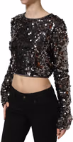 Black Sequined Long Sleeves Crop Blouse Top 4