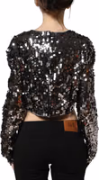 Black Sequined Long Sleeves Crop Blouse Top 5
