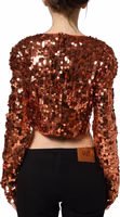 Red Sequined Long Sleeves Crop Blouse Top 2
