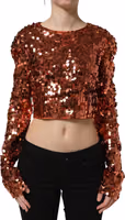 Red Sequined Long Sleeves Crop Blouse Top 5