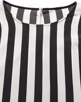 Black White Stripes Round Neck Blouse Top 1