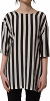 Black White Stripes Round Neck Blouse Top 2