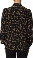 Black Keys Print Silk Tie Neck Blouse Top 4