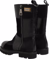 Black Patchwork Leather Mid Calf Boots Shoes 1
