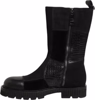 Black Patchwork Leather Mid Calf Boots Shoes 3