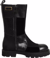 Black Patchwork Leather Mid Calf Boots Shoes 4