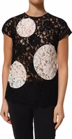 Black White Floral Lace Short Sleeve Blouse Top 1