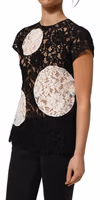 Black White Floral Lace Short Sleeve Blouse Top 2