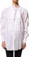 White Ruffled Bib Long Sleeves Blouse Top 2