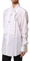 White Ruffled Bib Long Sleeves Blouse Top 3