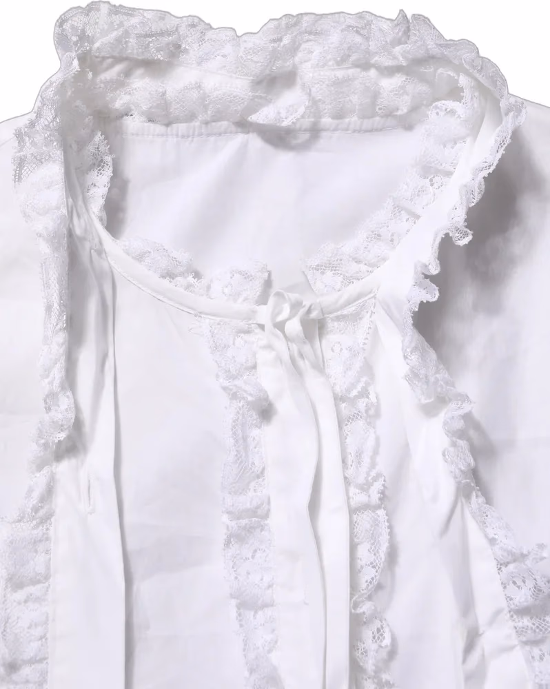 White Ruffled Lace Embellished Blouse Top