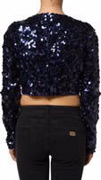 Blue Sequined Long Sleeves Crop Blouse Top 2