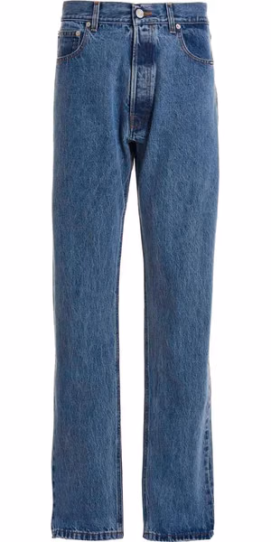 Blue Cotton Straight-Leg Jeans
