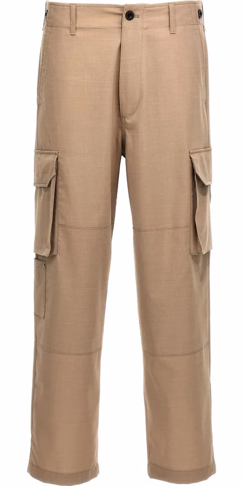 Beige Polyester Cargo Pants