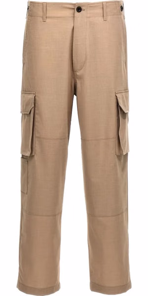 Beige Polyester Cargo Pants