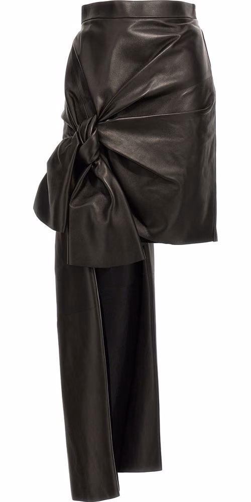 Black Lamb Leather Long Skirt