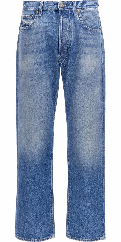 Blue Cotton Straight-Leg Jeans