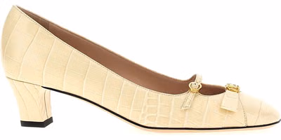 White Calfskin Mid Heel Pumps