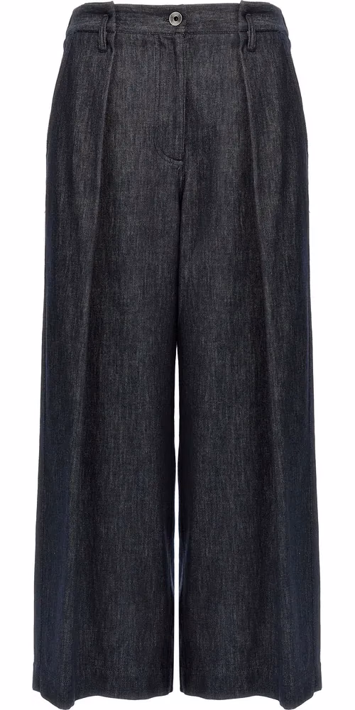 Blue Cotton Casual Pants