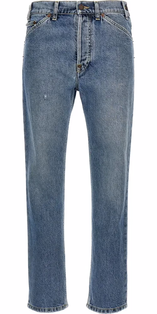Blue Cotton Straight-Leg Jeans