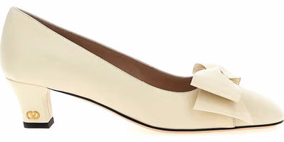 White Goatskin Mid Heel Pumps