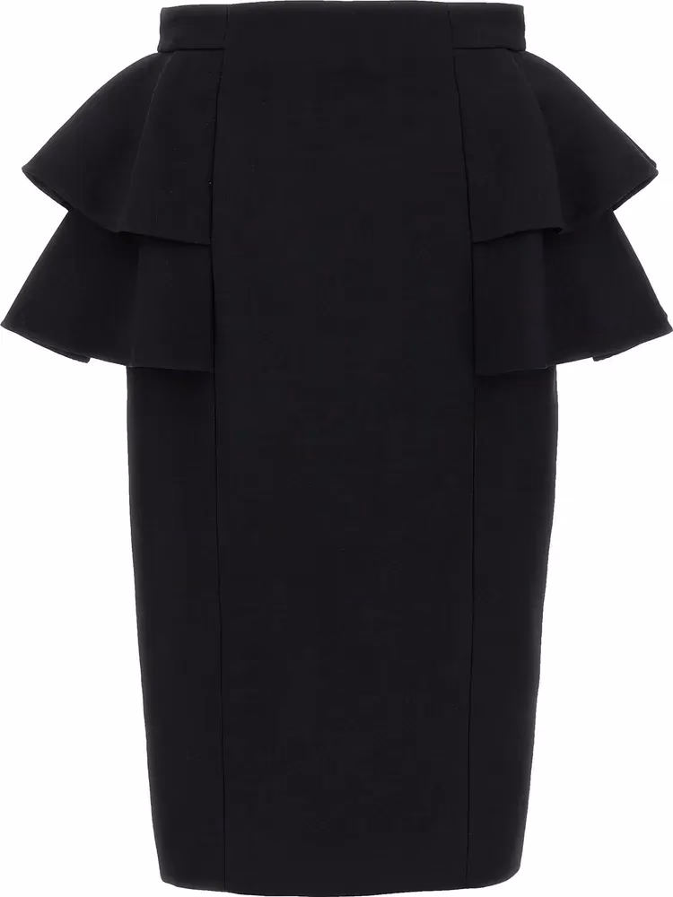 Black Virgin Wool Midi Skirt