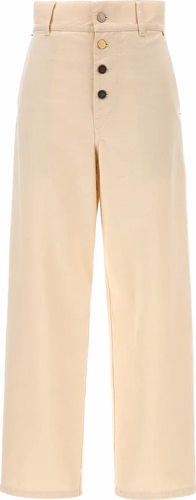 Beige Cotton Casual Pants