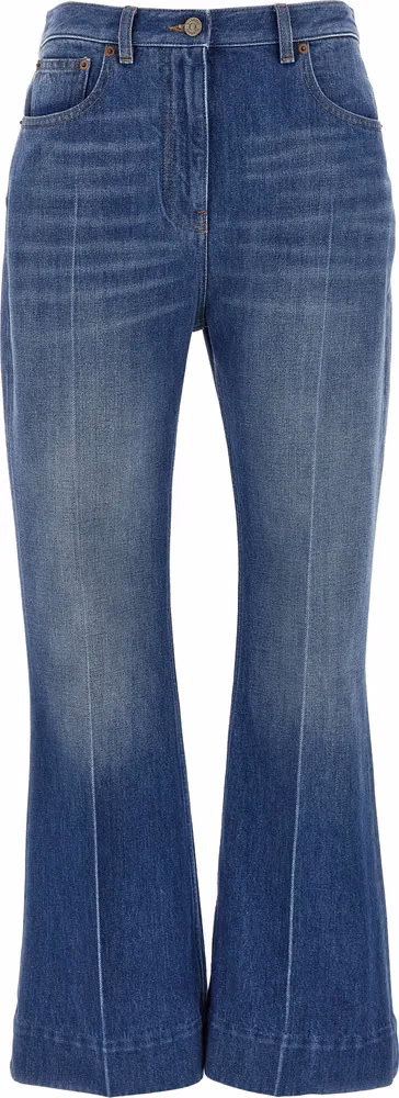Blue Cotton Flared Jeans
