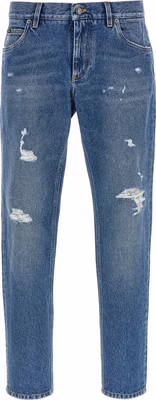 Blue Cotton Straight-Leg Jeans