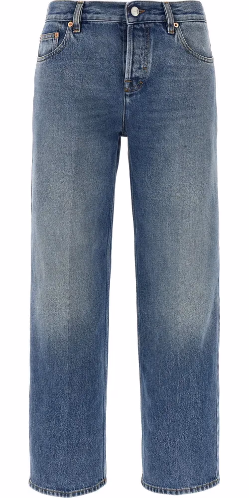 Blue Cotton Straight-Leg Jeans