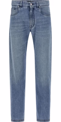 Blue Cotton Straight-Leg Jeans
