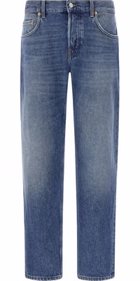 Blue Cotton Straight-Leg Jeans