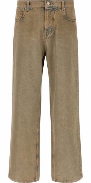 Beige Cotton Straight-Leg Jeans