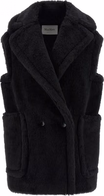Black Alpaca Leather Sleeveless Jacket