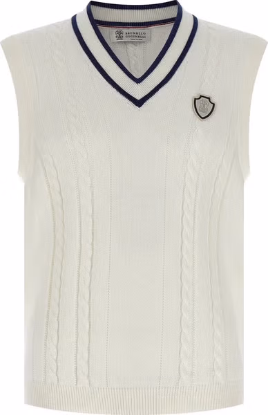 White Cotton Sleeveles Sweater