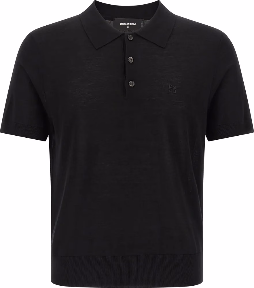 Black Wool Polo Shirt
