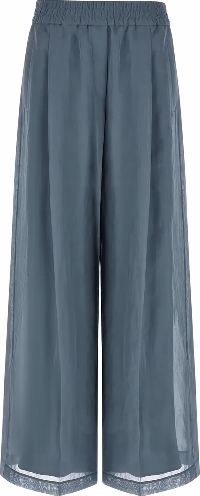 Blue Cotton Casual Pants