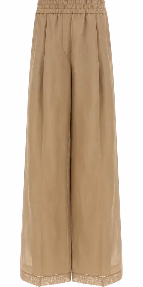 Beige Cotton Casual Pants