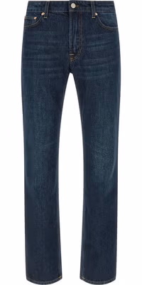 Blue Cotton Straight-Leg Jeans