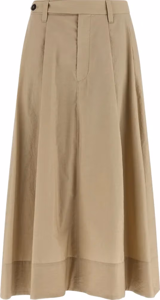 Beige Cotton Midi Skirt
