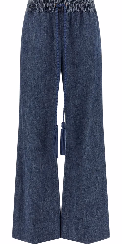Blue Cotton Flared Jeans