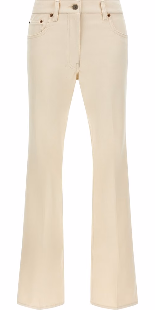 Beige Cotton Flared Jeans
