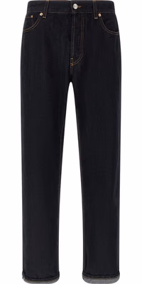 Blue Cotton Straight-Leg Jeans