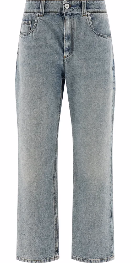 Blue Cotton Straight-Leg Jeans