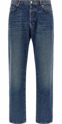 Blue Cotton Straight-Leg Jeans